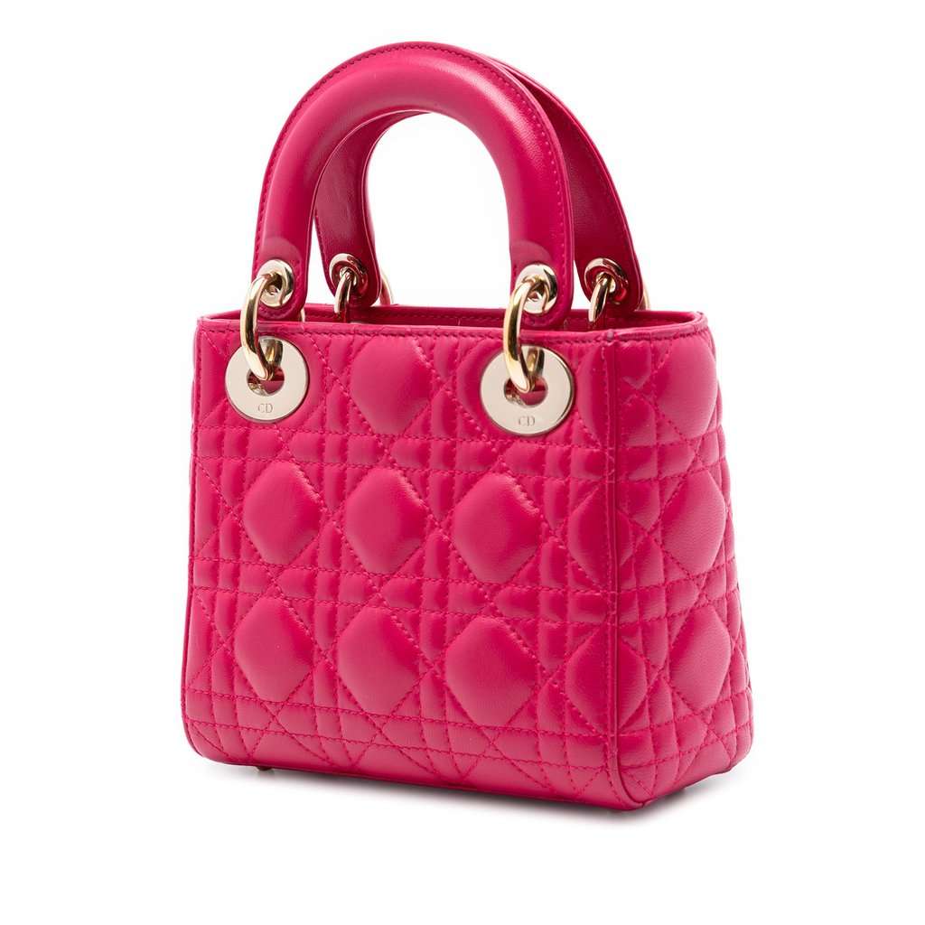 Dior Mini Lambskin Cannage Lady Dior Pink Leather Very good - Back View