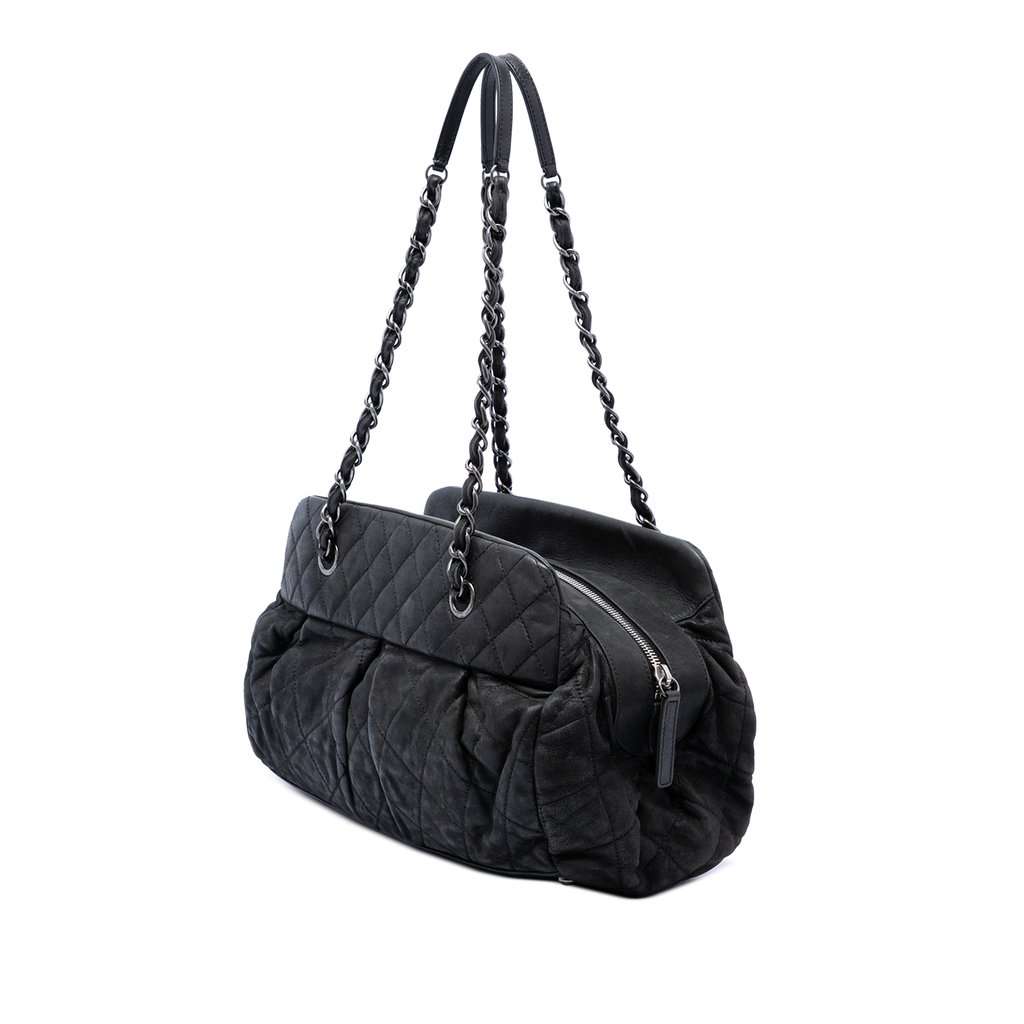 Chanel Quilted Iridescent Calfskin Chic Quilt Bowling Bag Black Leather Very good - Back View