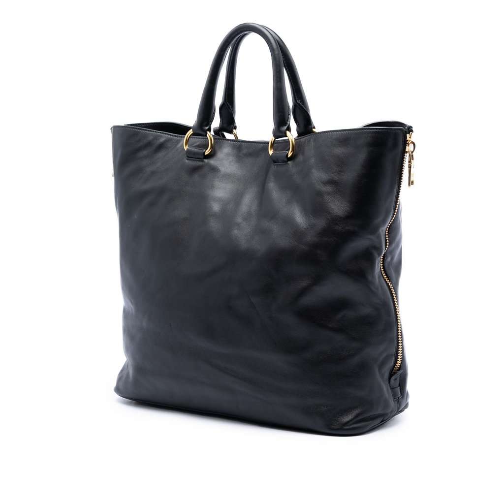 Prada Soft Calf Side Zip Open Convertible Tote Black Leather Very good condition - Back View