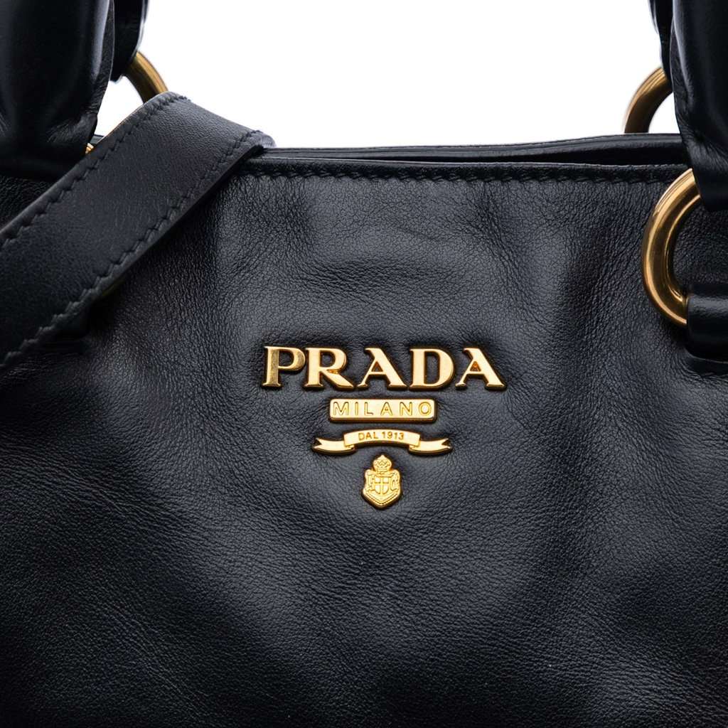 Prada Soft Calf Side Zip Open Convertible Tote Black Leather Very good condition - Box View