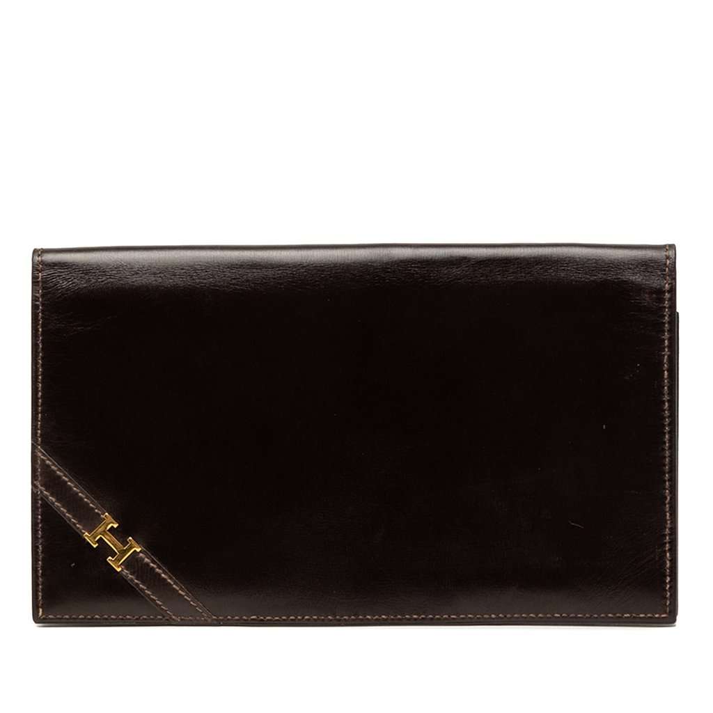 Hermès Box Calf Lydie Bifold Long Wallet Brown Leather Very good - Front View