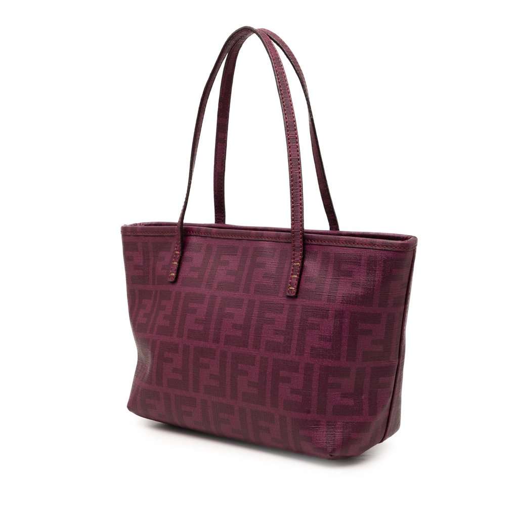 Fendi Small Zucca Floral Embroidered Spalmati Roll Tote Purple Very good condition - Back View