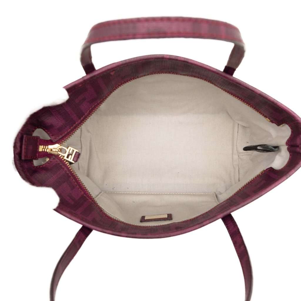 Fendi Small Zucca Floral Embroidered Spalmati Roll Tote Purple Very good condition - Model View