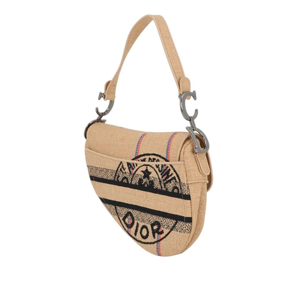 Dior Jute Union Embroidered Saddle Bag Beige Very good - Back View