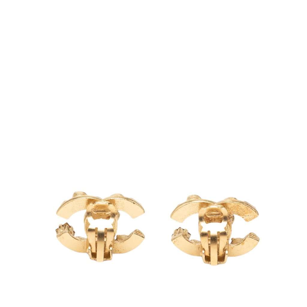 Chanel CC Gold Plated Gripoix Clip On Earrings Gold Metal Very good - Back View
