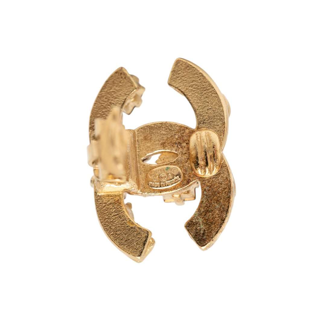 Chanel CC Gold Plated Gripoix Clip On Earrings Gold Metal Very good - Inside View