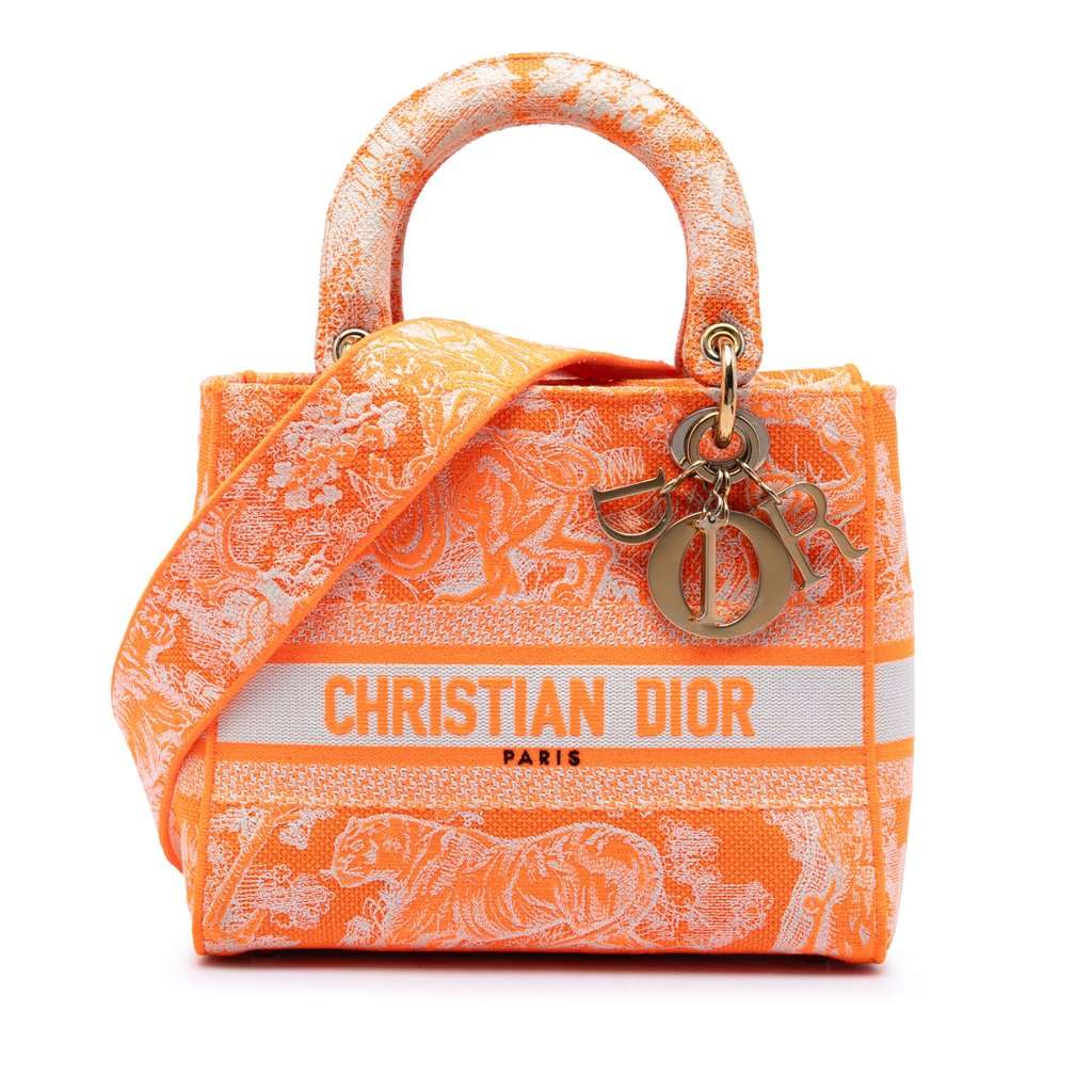 Dior Medium Embroidered Canvas Toile De Jouy Lady D Lite Orange Very good condition - Front View