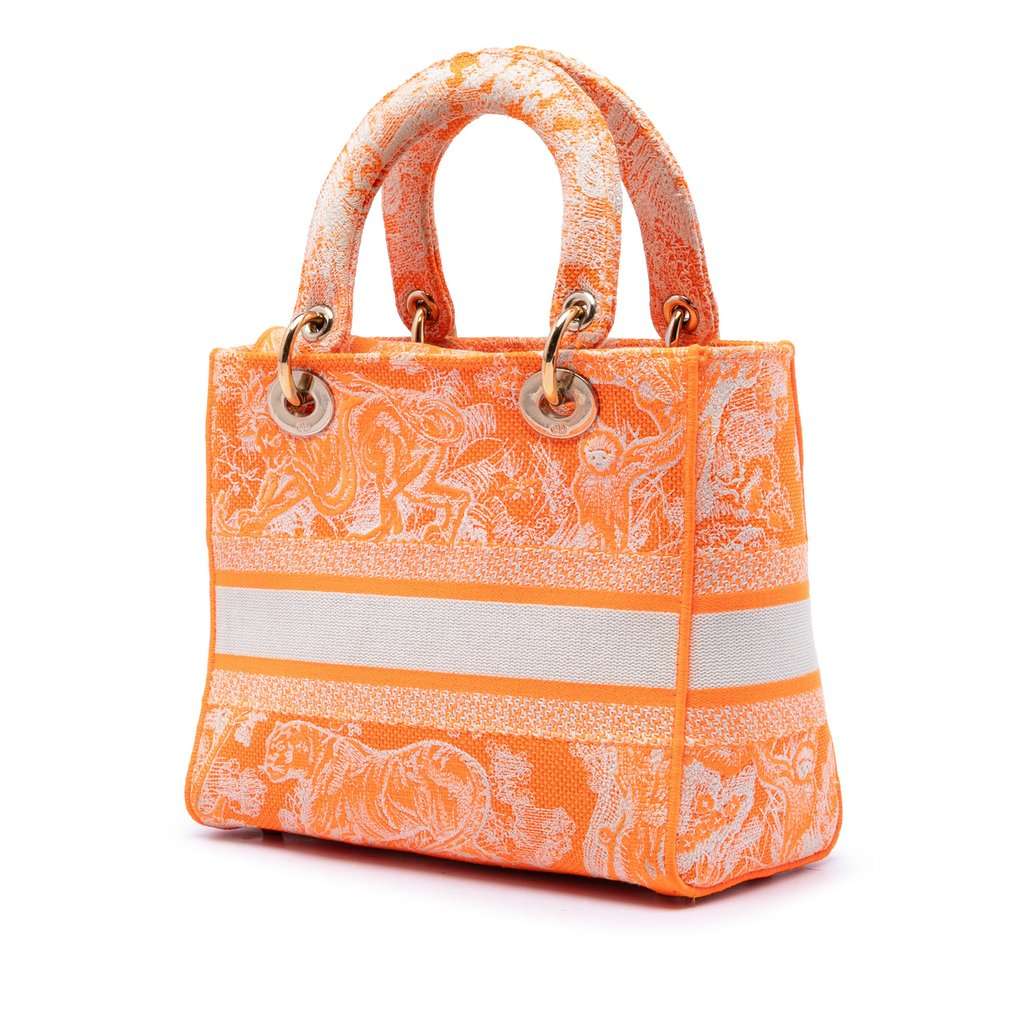 Dior Medium Embroidered Canvas Toile De Jouy Lady D Lite Orange Very good condition - Back View