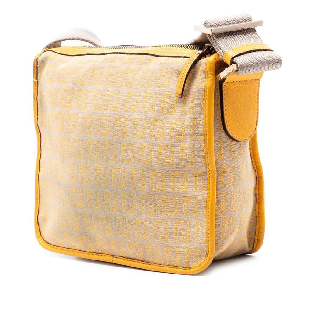 Fendi Zucchino Canvas F Charm Crossbody Beige Very good condition - Back View