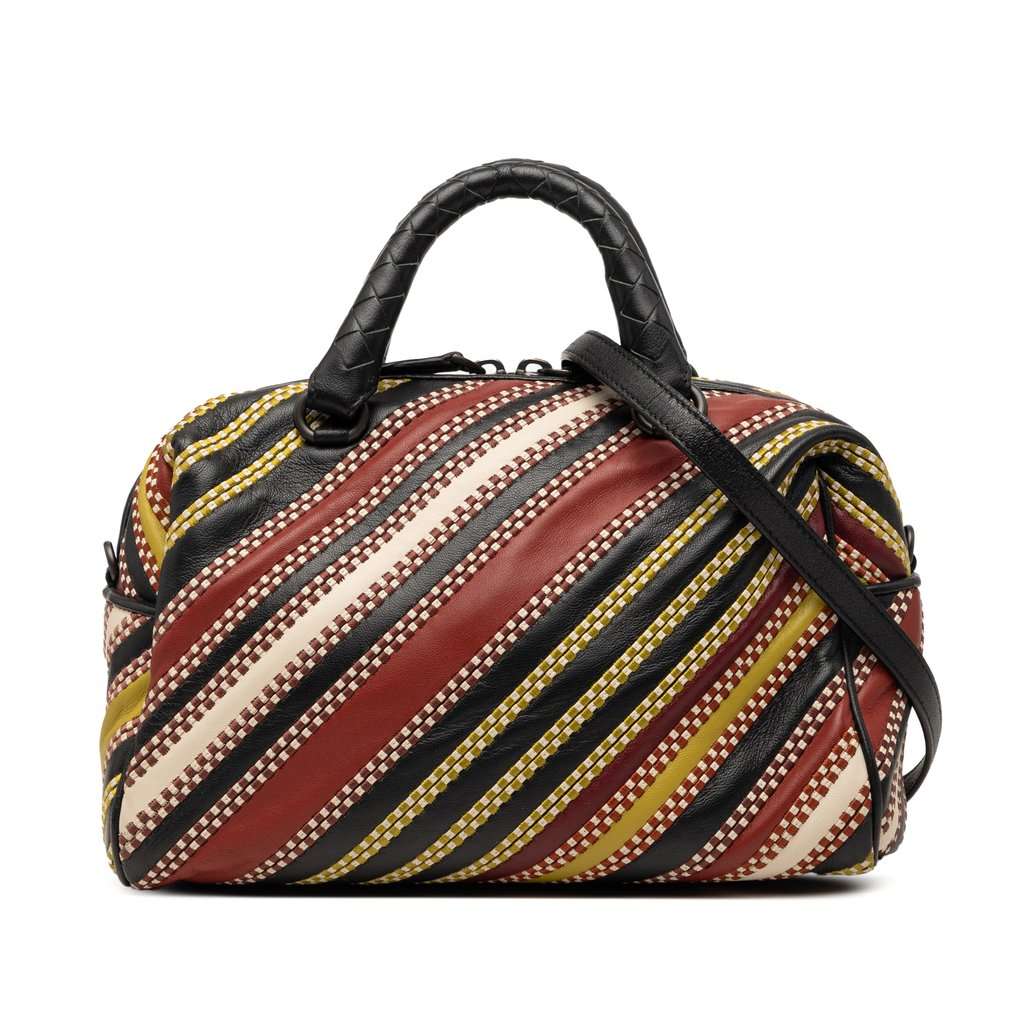 Bottega Veneta Nappa Diagonal Stripe Boston Bag Black Leather Very good - Front View