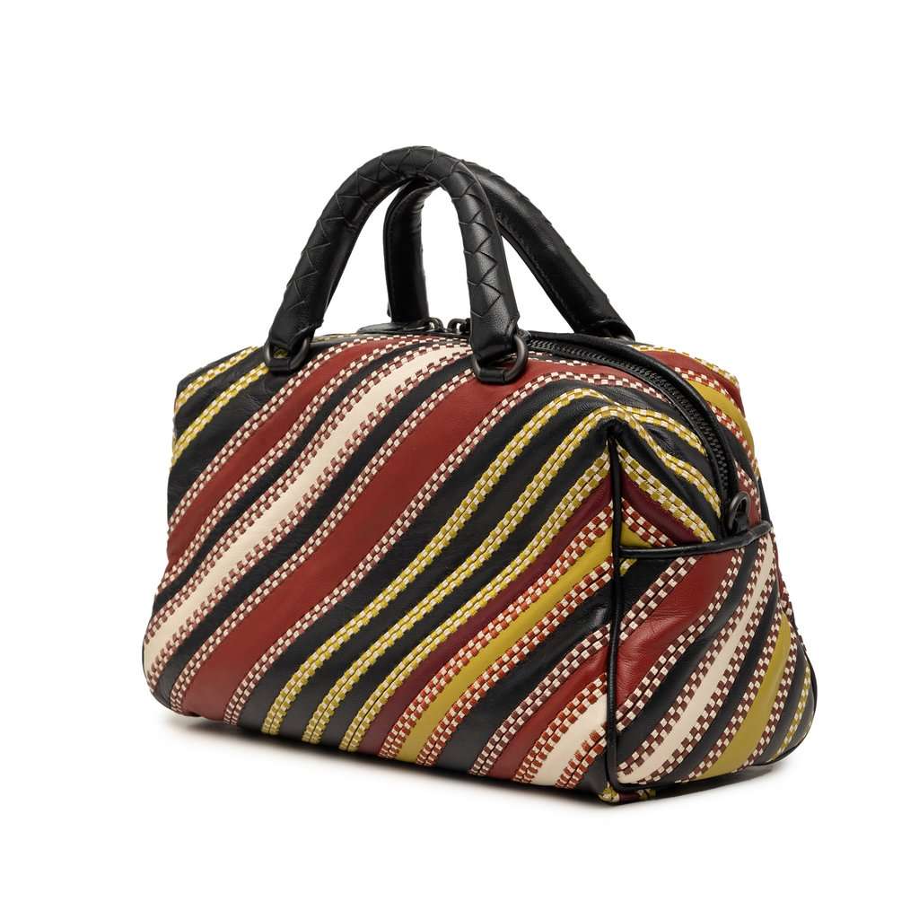 Bottega Veneta Nappa Diagonal Stripe Boston Bag Black Leather Very good - Back View