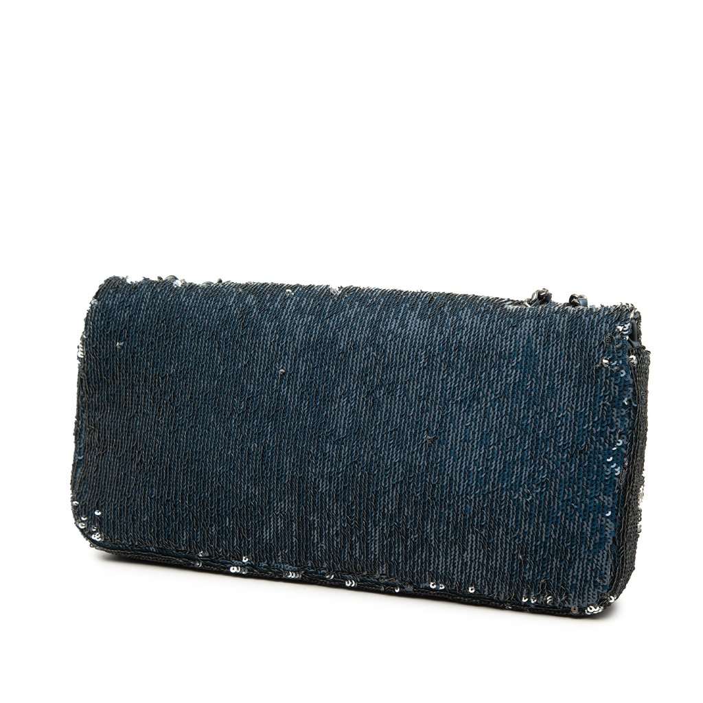 Chanel Coco Cuba Sequins Flap Clutch with Chain Blue Very good - Back View