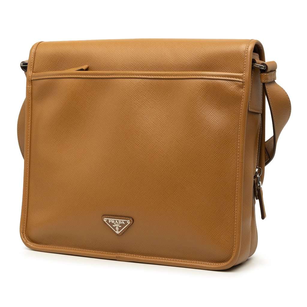 Prada Saffiano Buckle Messenger Bag Brown Leather Very good - Back View