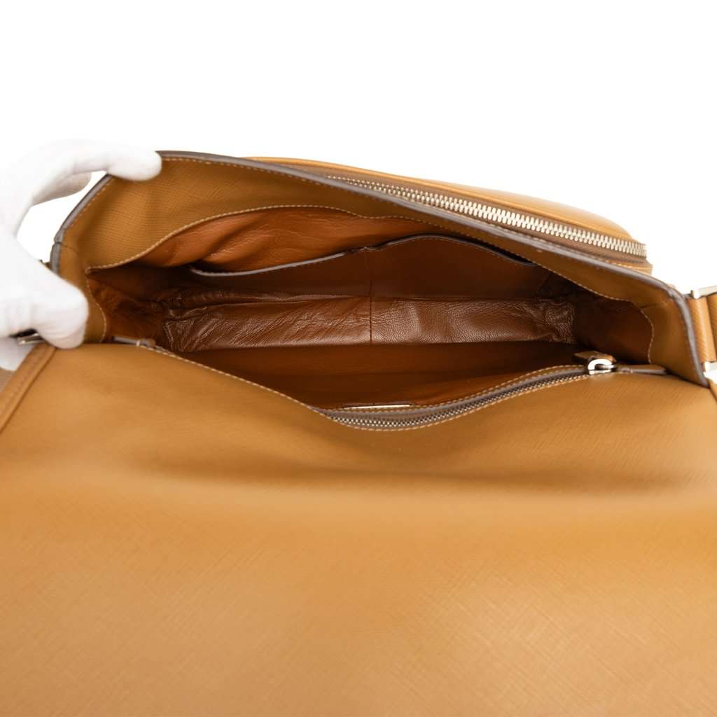 Prada Saffiano Buckle Messenger Bag Brown Leather Very good - Model View