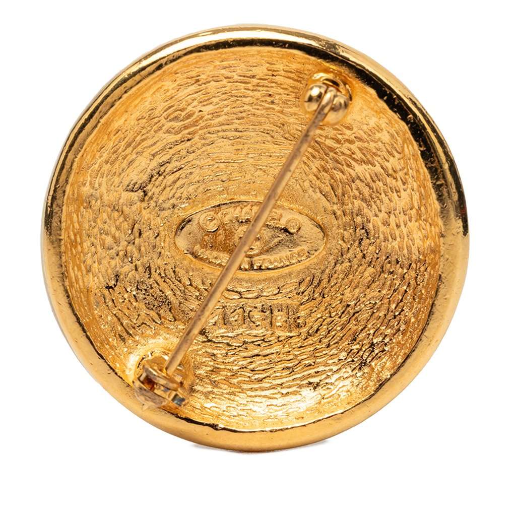 Chanel CC Gold Plated Round Sunburst Brooch Gold Metal Very good condition - Back View
