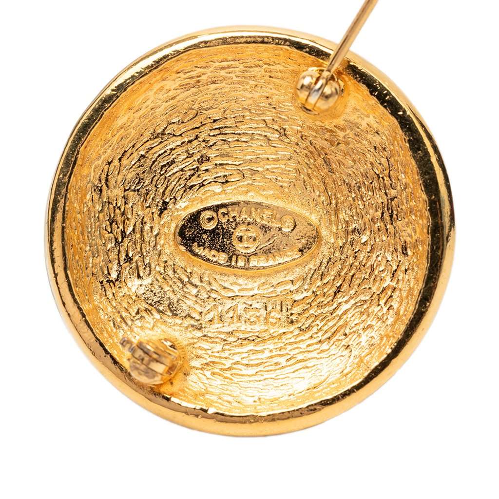 Chanel CC Gold Plated Round Sunburst Brooch Gold Metal Very good condition - Inside View