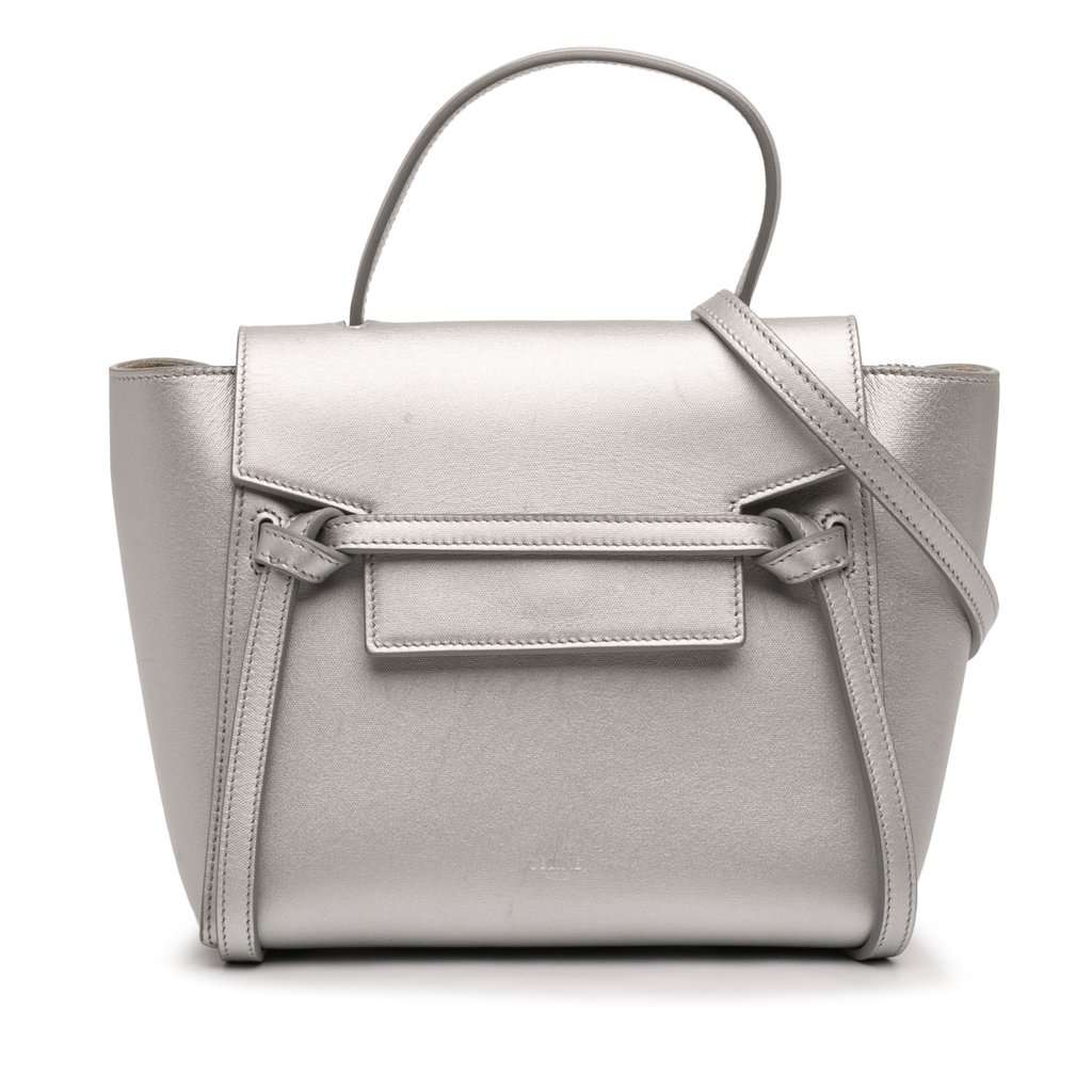 Celine Nano Laminated Calfskin Belt Bag Silver Leather Very good - Front View
