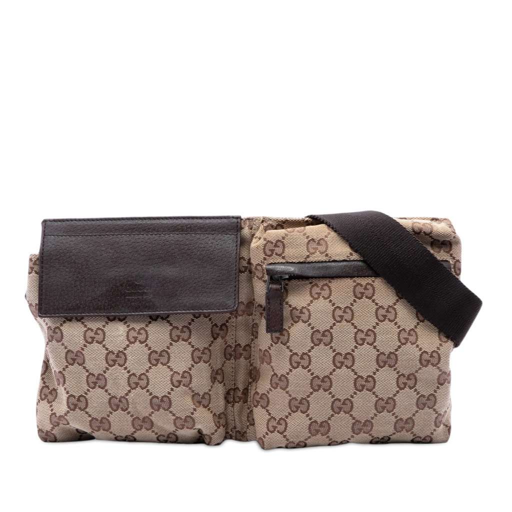 Gucci GG Canvas Double Pocket Belt Bag Beige Very good condition - Front View