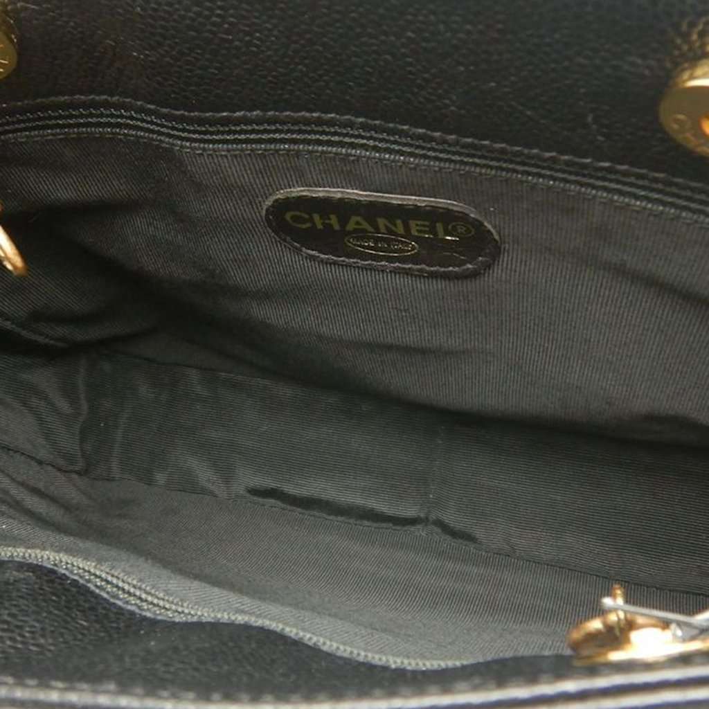 Chanel CC Caviar Front Pocket Chain Tote Black Leather Very good - Inside View