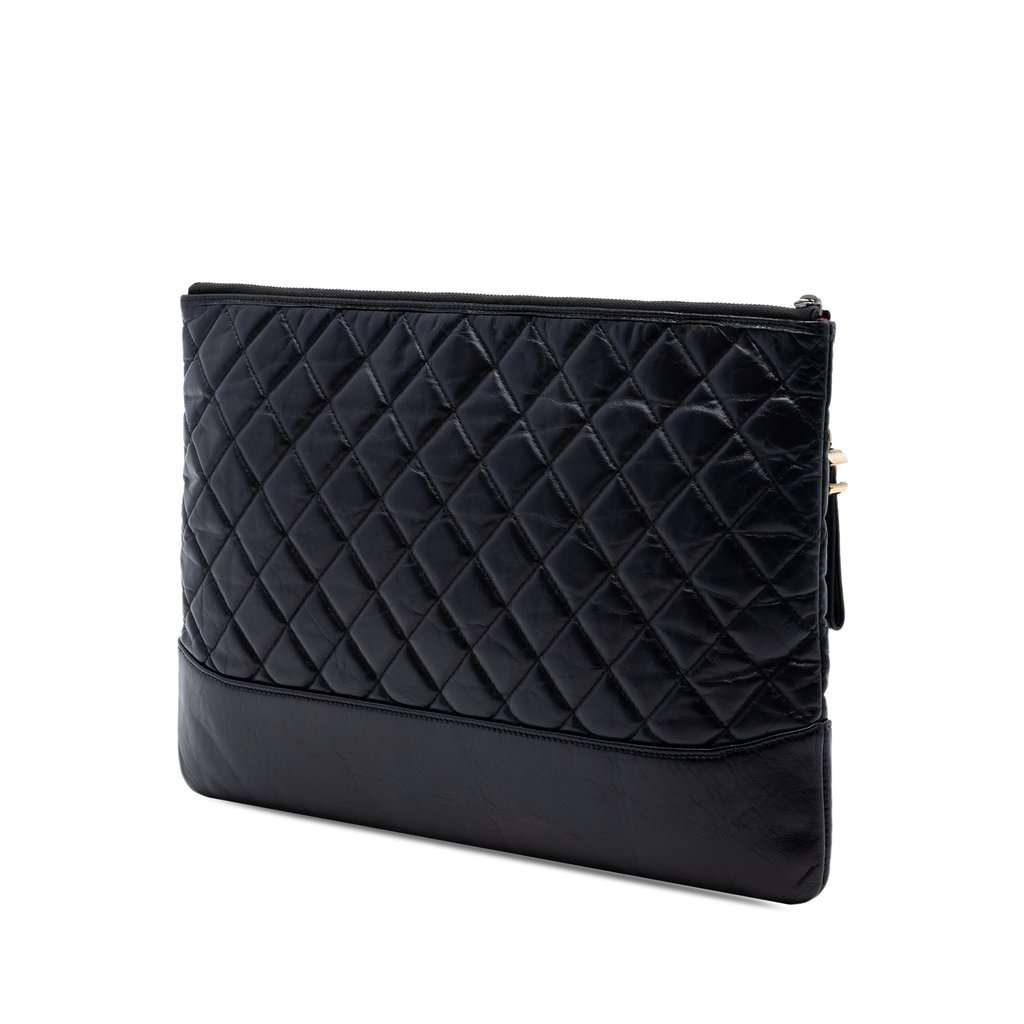 Chanel Large Aged Calfskin Gabrielle O Case Clutch Black Leather Very good condition - Back View