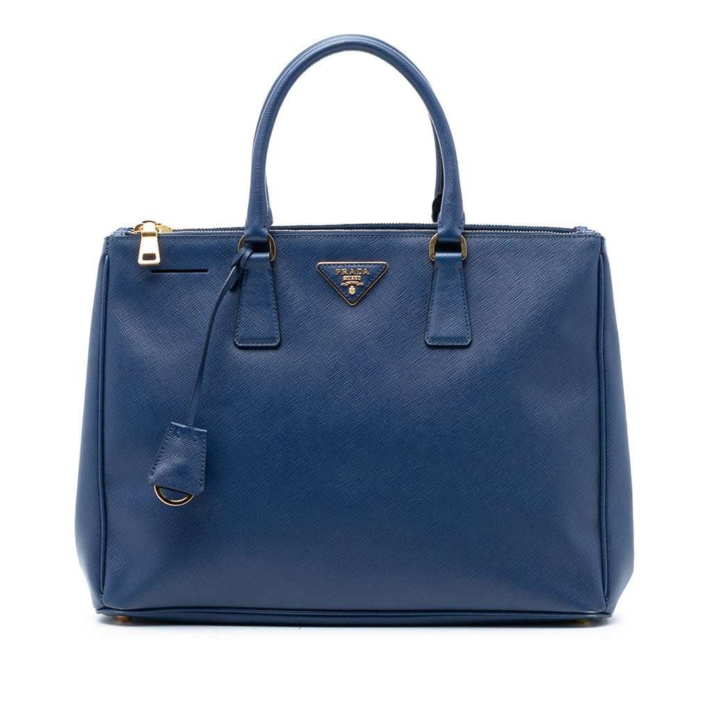 Prada Large Saffiano Lux Galleria Double Zip Tote Blue Leather Very good condition - Front View