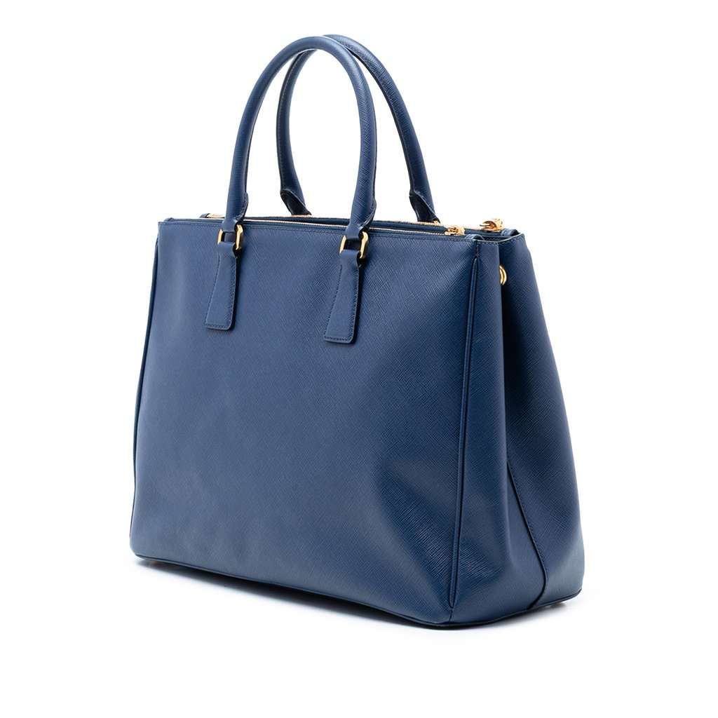 Prada Large Saffiano Lux Galleria Double Zip Tote Blue Leather Very good condition - Back View