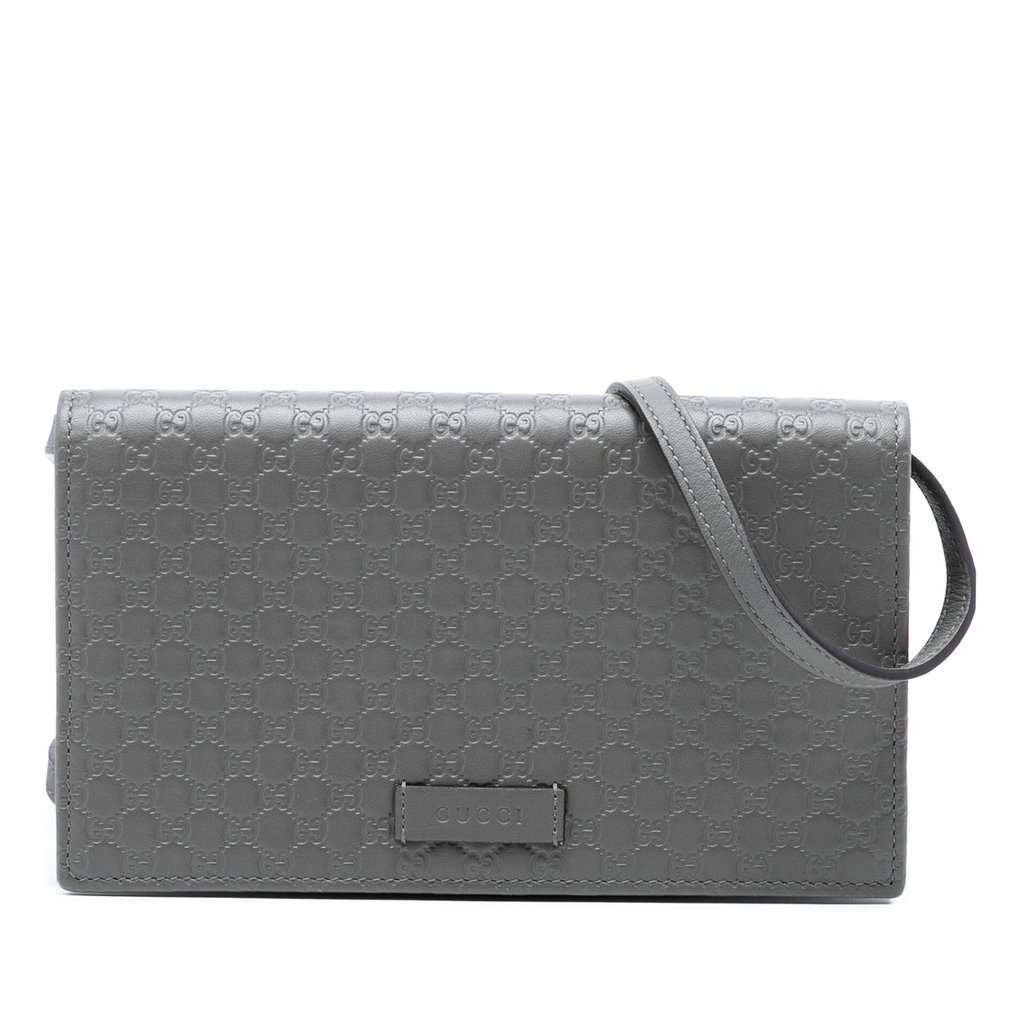 Gucci Microguccissima Wallet on Strap Grey Leather Very good condition - Front View