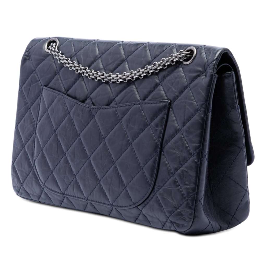 Chanel Quilted Aged Calfskin Reissue 2.55 Double Flap 227 Blue Leather Very good condition - Back View