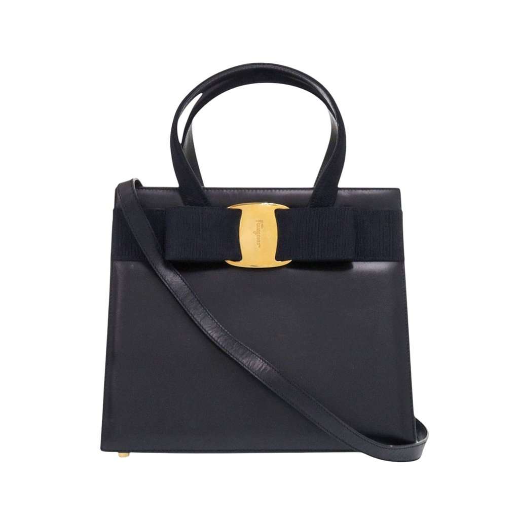 Salvatore Ferragamo Leather Vara Bow Satchel Black Leather Very good condition - Front View