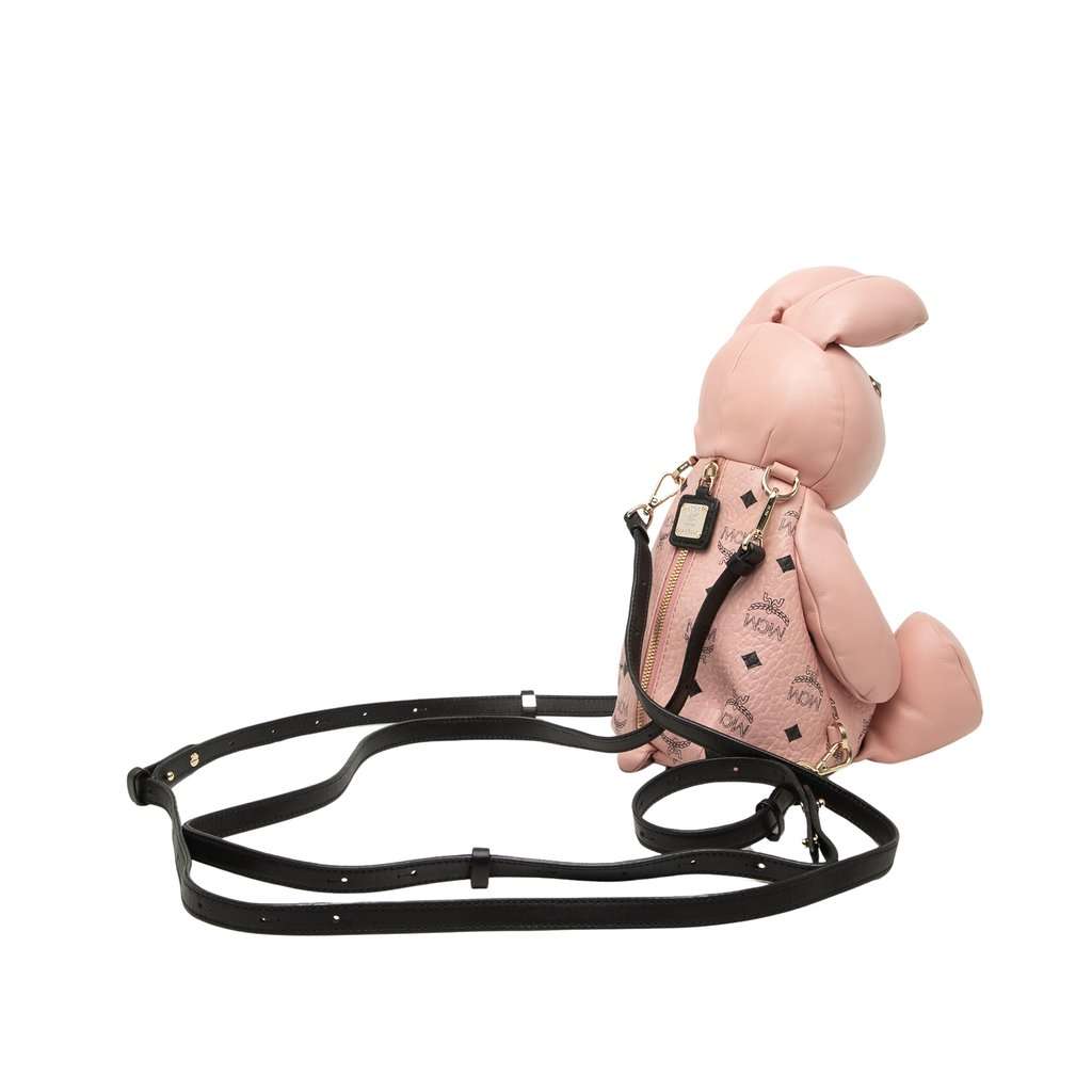 MCM Calfskin and Visetos Coated Canvas Rabbit Zoo Doll Backpack Pink Leather Very good - Back View