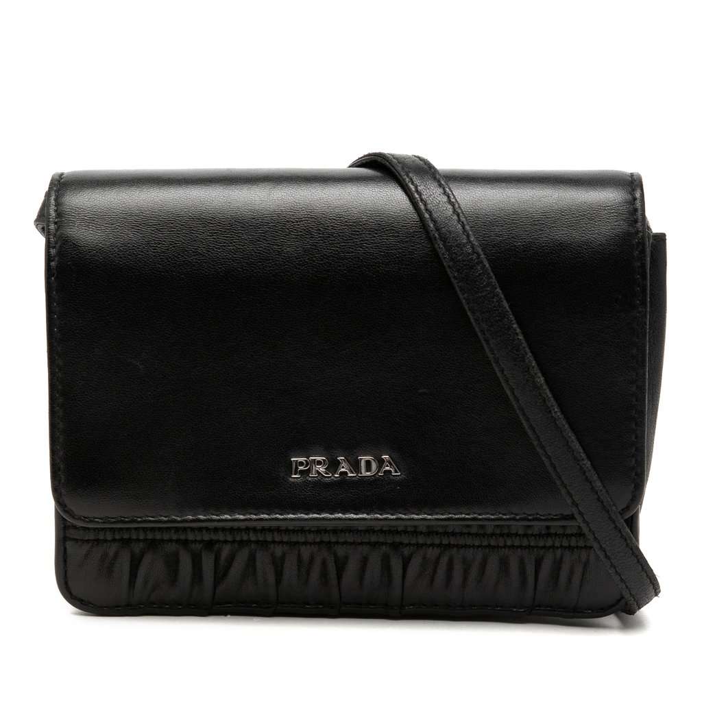 Prada Nappa Gaufre and Brushed Leather Crossbody Black Leather Very good condition - Front View