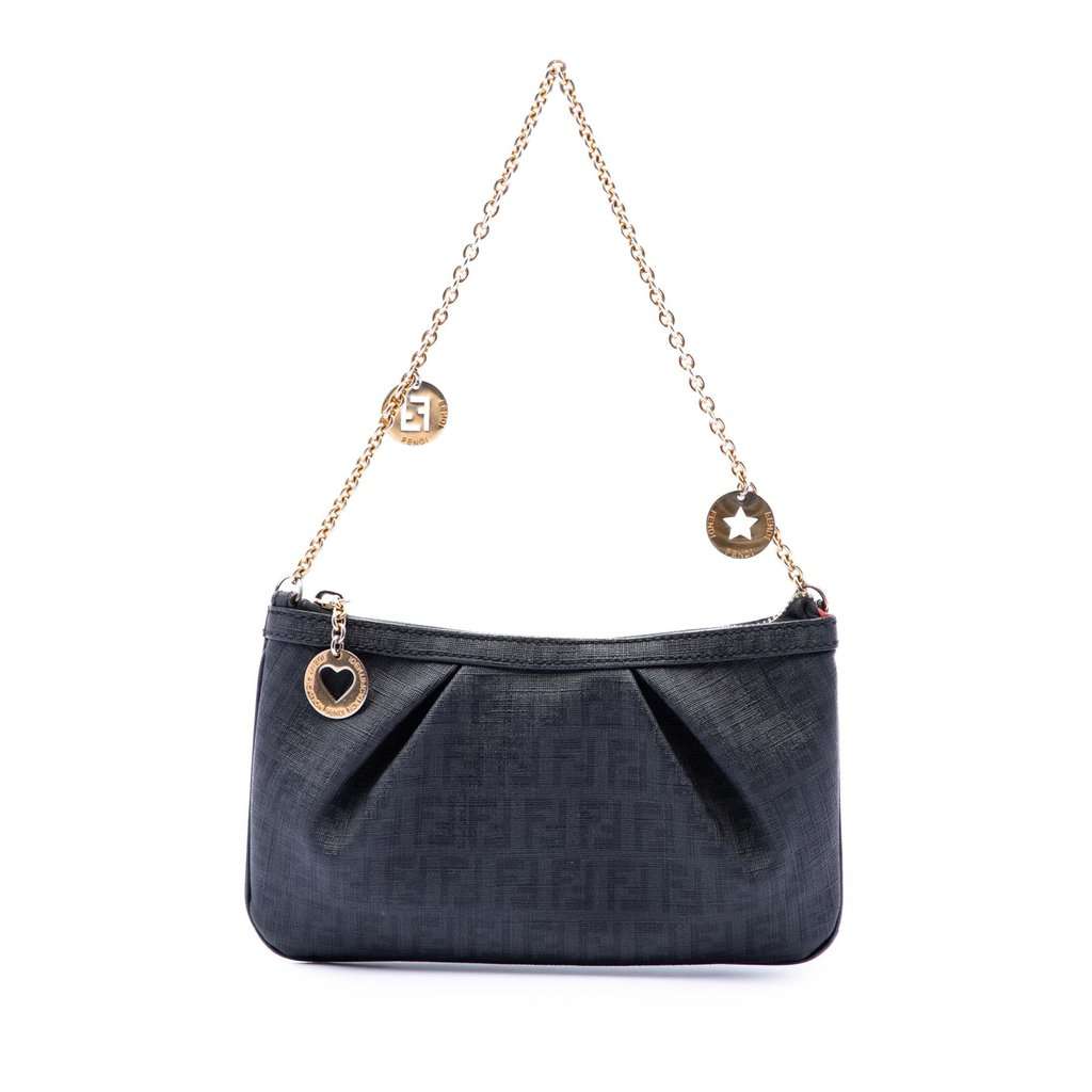 Fendi Zucchino Spalmati Chain Pochette Black Very good condition - Front View