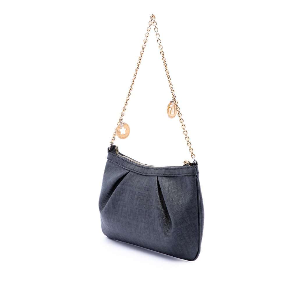 Fendi Zucchino Spalmati Chain Pochette Black Very good condition - Back View