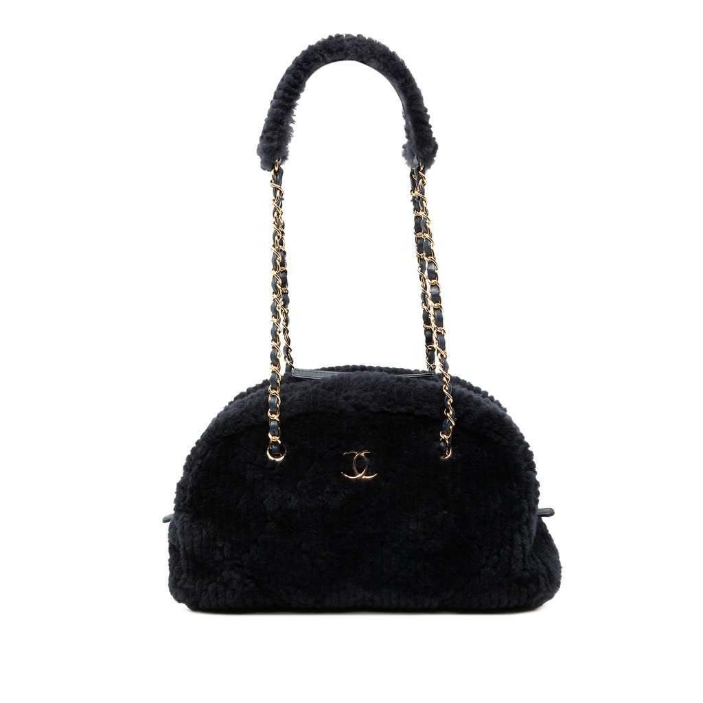 Chanel Coco Neigh Large Quilted Shearling Bowling Bag Blue Very good condition - Front View
