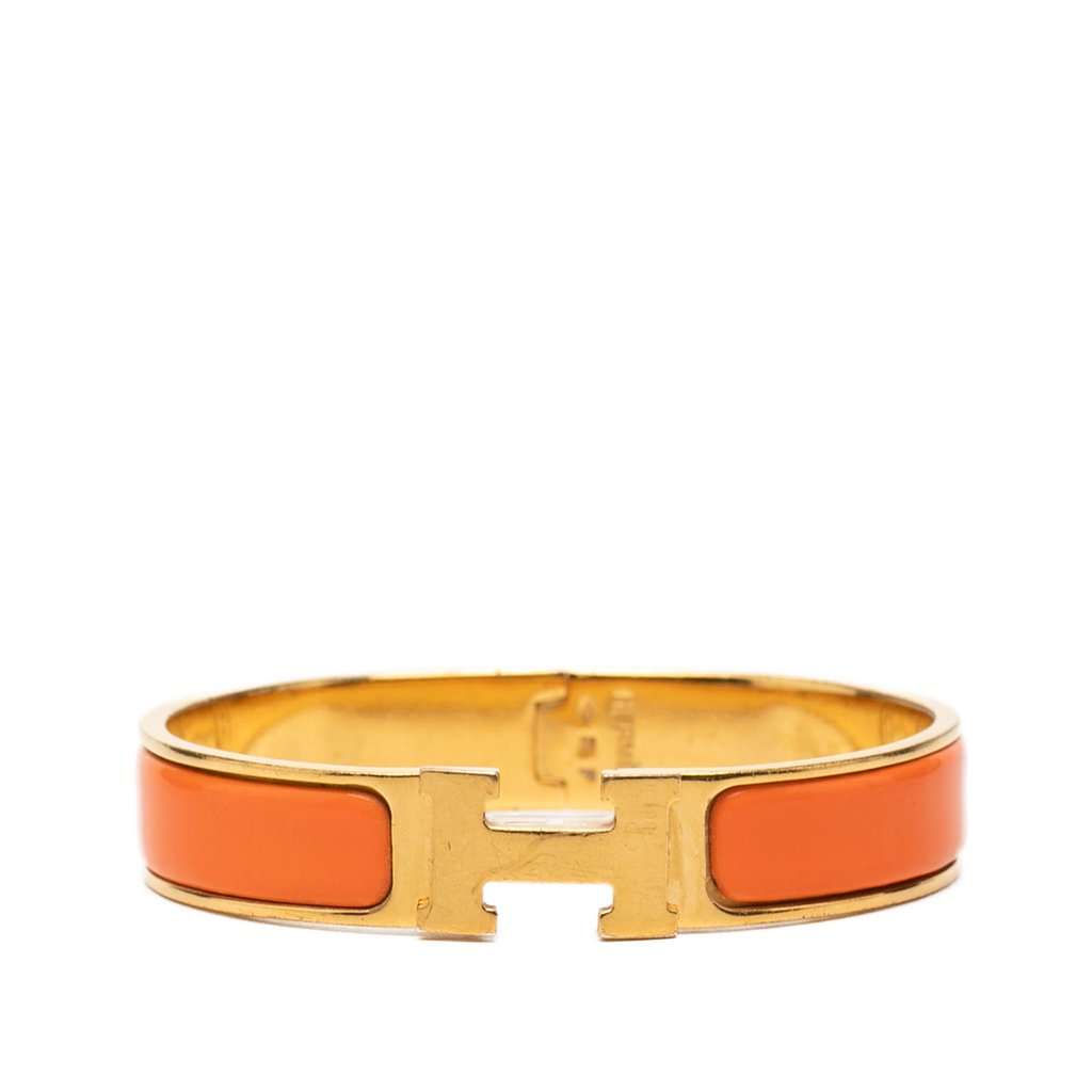 Hermès Narrow Enamel Clic H Bracelet PM Orange Very good condition - Front View