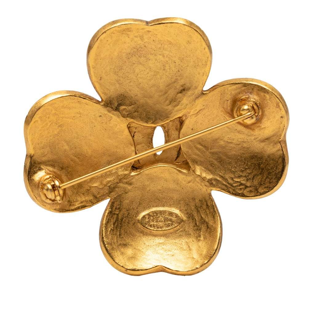 Chanel CC Gold Plated Grapevine Clover Brooch Gold Metal Very good - Back View