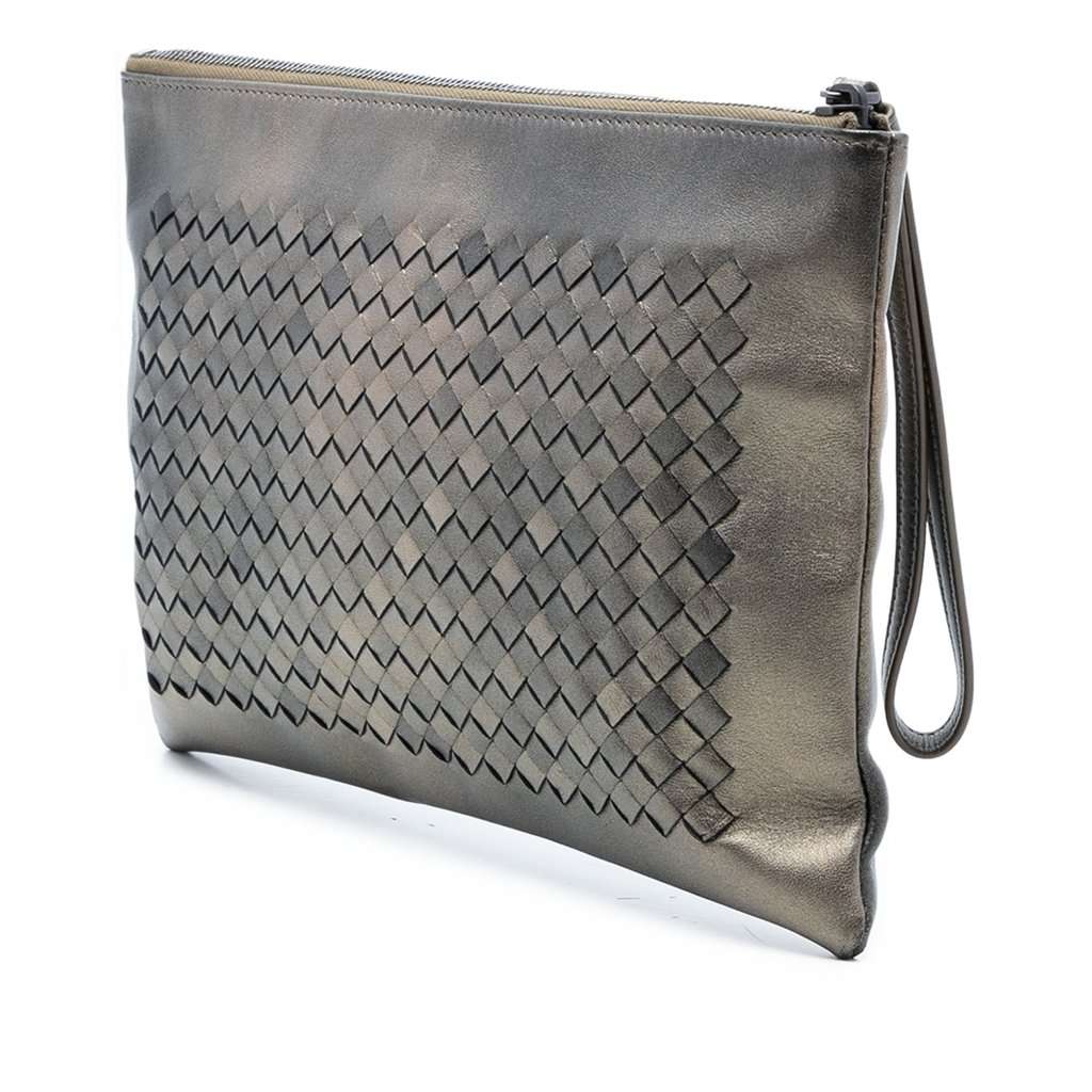 Bottega Veneta Nappa Intrecciato Wristlet Clutch Brown Leather Very good condition - Back View