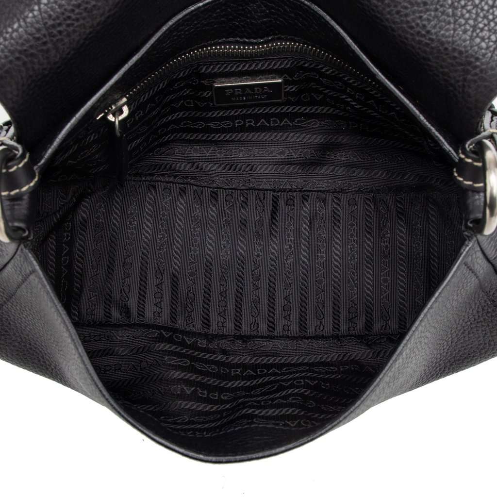 Prada Vitello Daino Flap Shoulder Bag Black Leather Very good condition - Model View