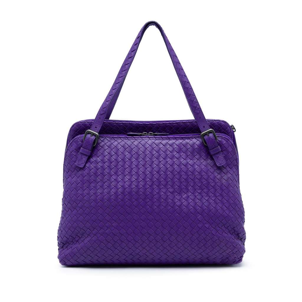 Bottega Veneta Nappa Intrecciato Double Zip Tote Purple Leather Very good condition - Front View