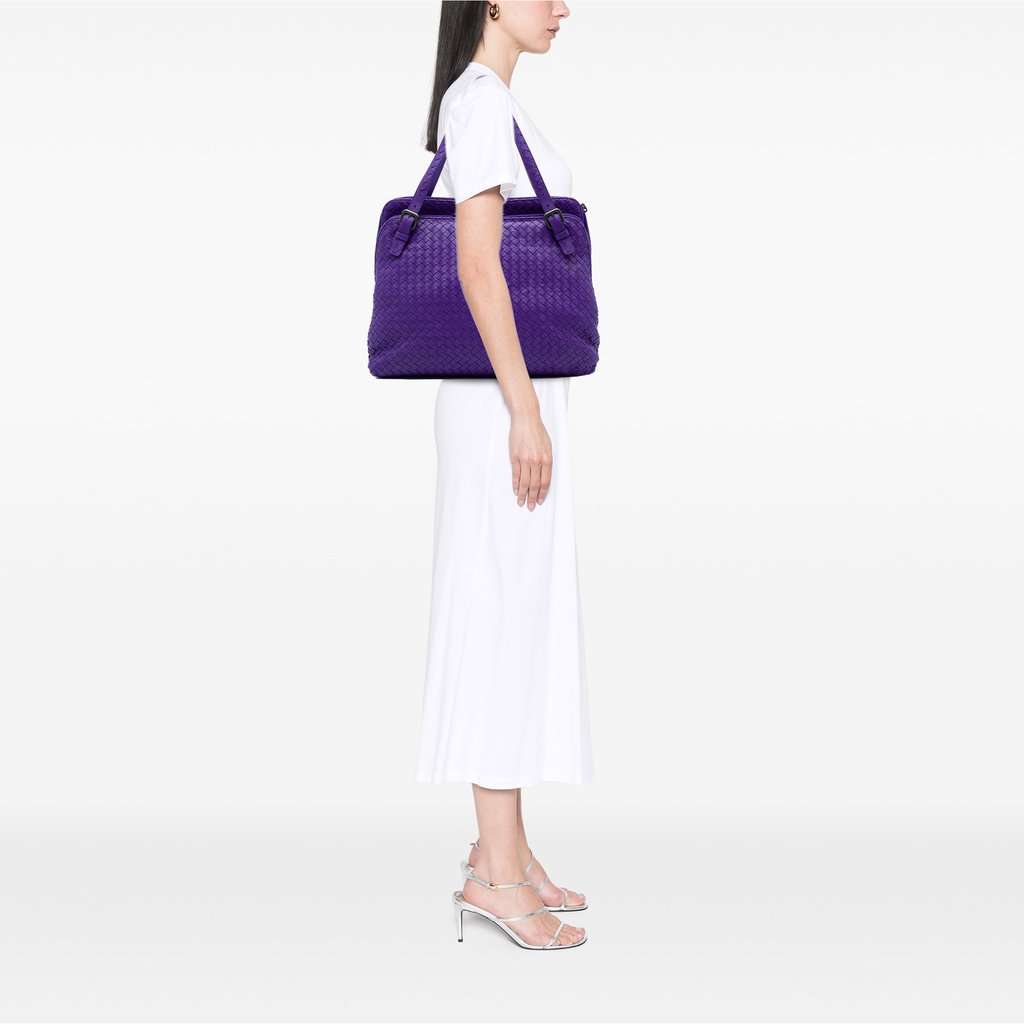 Bottega Veneta Nappa Intrecciato Double Zip Tote Purple Leather Very good condition - Box View