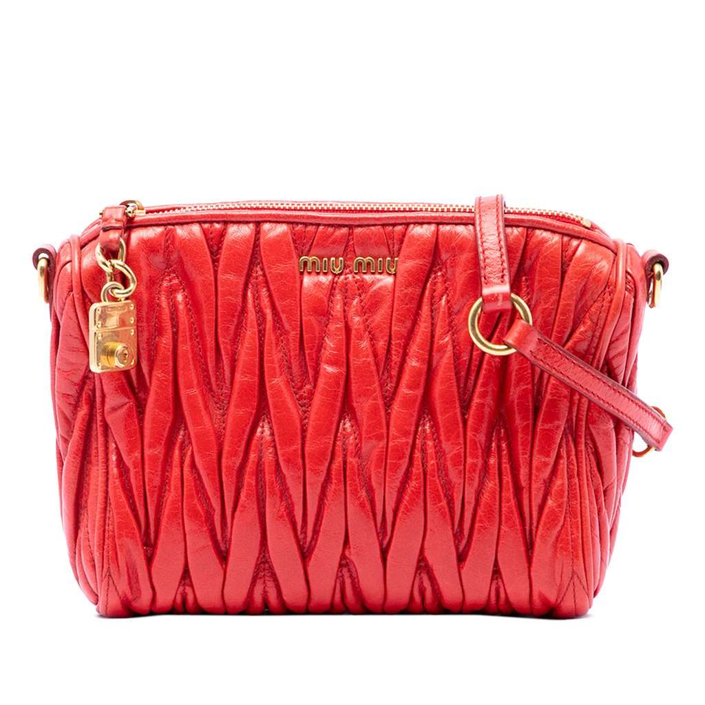 Miu Miu Matelasse Leather Shoulder Bag Red Leather Very good - Front View