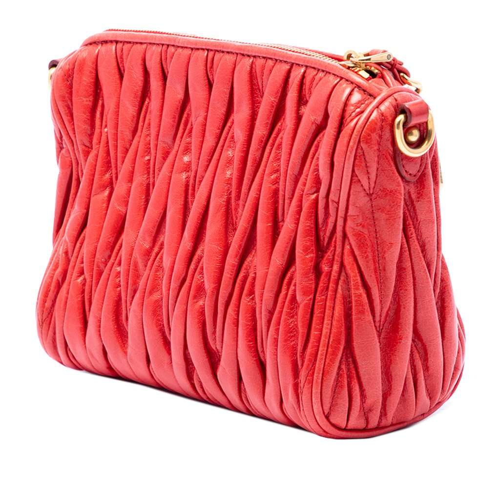 Miu Miu Matelasse Leather Shoulder Bag Red Leather Very good - Back View