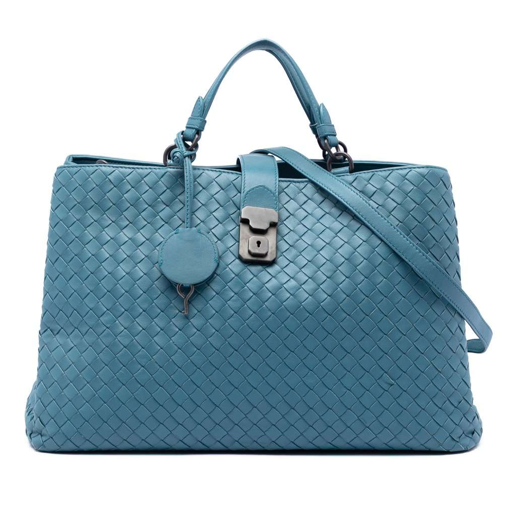 Bottega Veneta Medium Nappa Intrecciato Roma Tote Blue Leather Very good condition - Front View