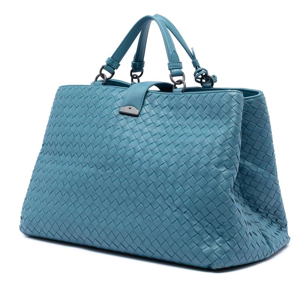 Bottega Veneta Medium Nappa Intrecciato Roma Tote Blue Leather Very good condition - Back View