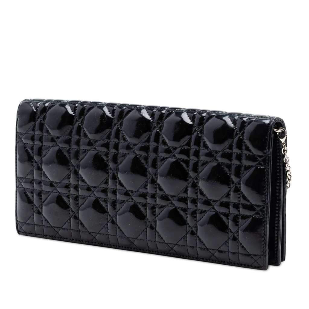 Dior Patent Cannage Lady Dior Clutch with Chain Black Leather Very good - Back View