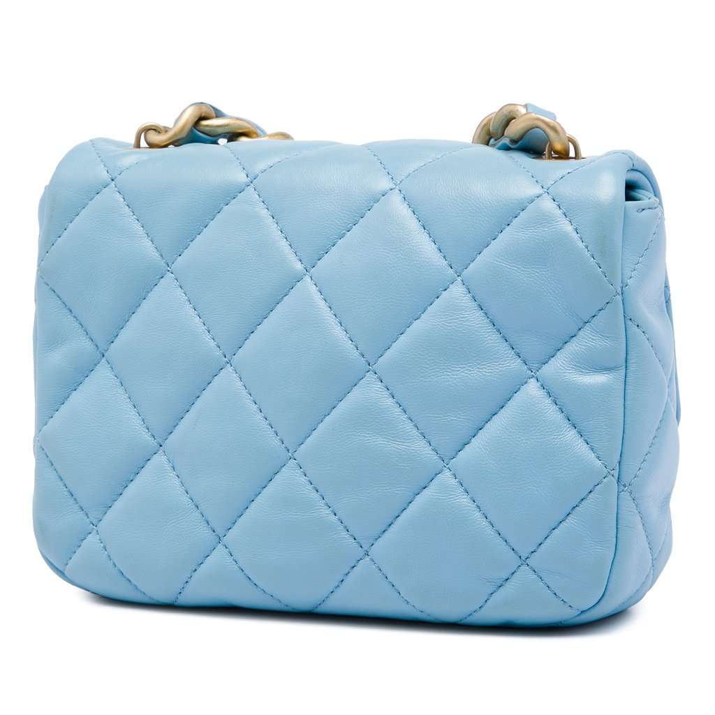 Chanel Mini Quilted Lambskin Lacquered Chain Flap Blue Leather Very good - Back View
