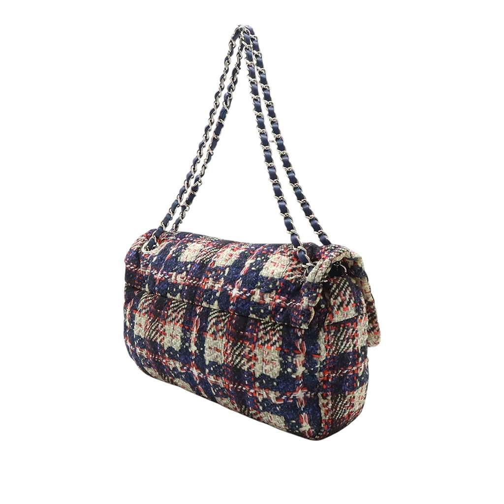 Chanel CC Tweed Print Nylon Single Flap Blue Very good condition - Back View