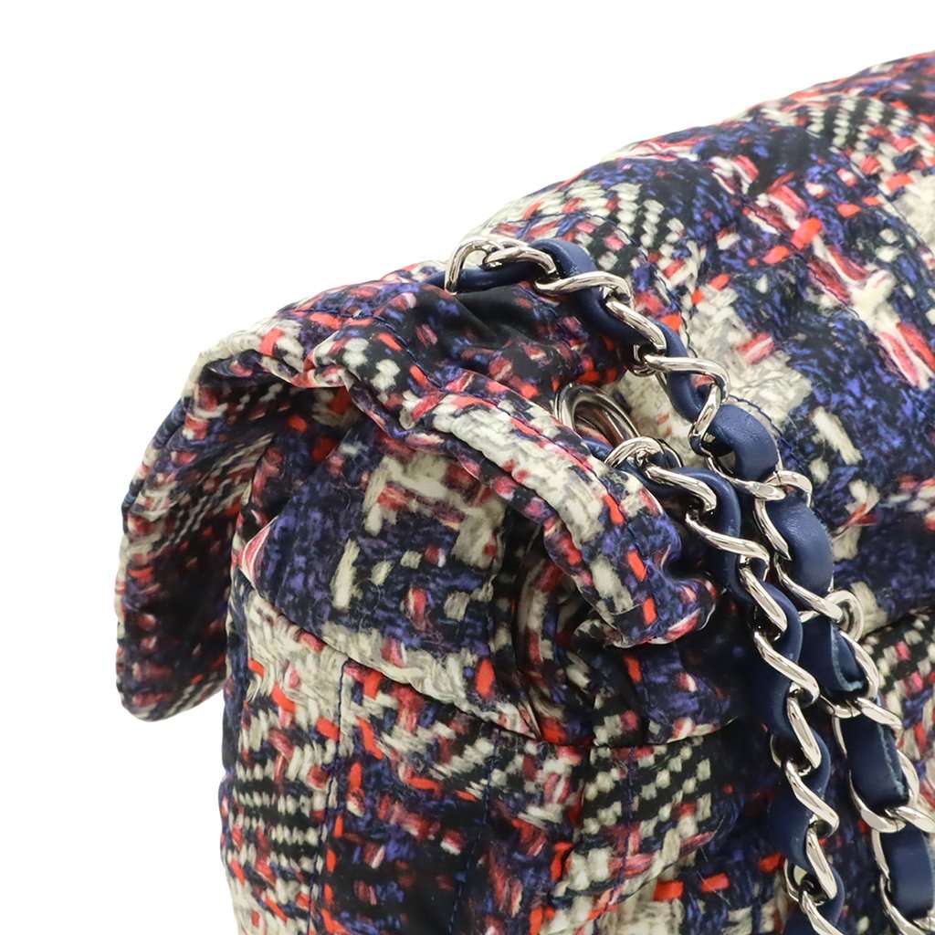 Chanel CC Tweed Print Nylon Single Flap Blue Very good condition - Box View
