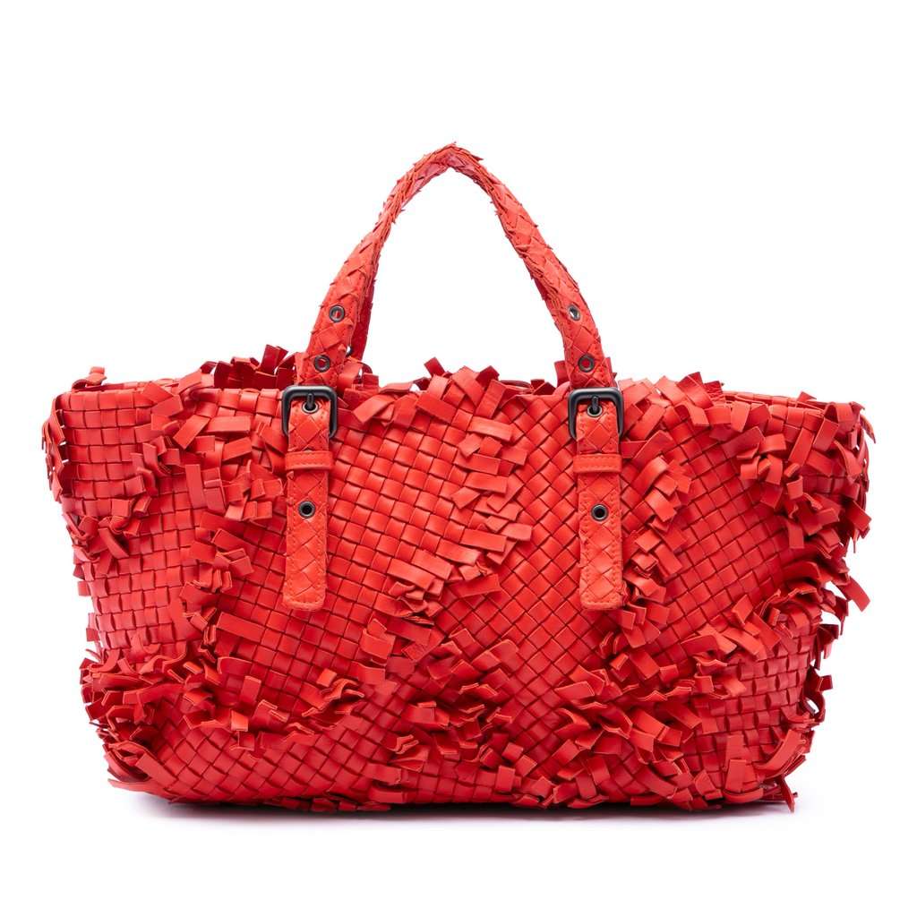 Bottega Veneta Nappa Intrecciato Patchwork Lido Fringe Tote Orange Leather Very good condition - Front View