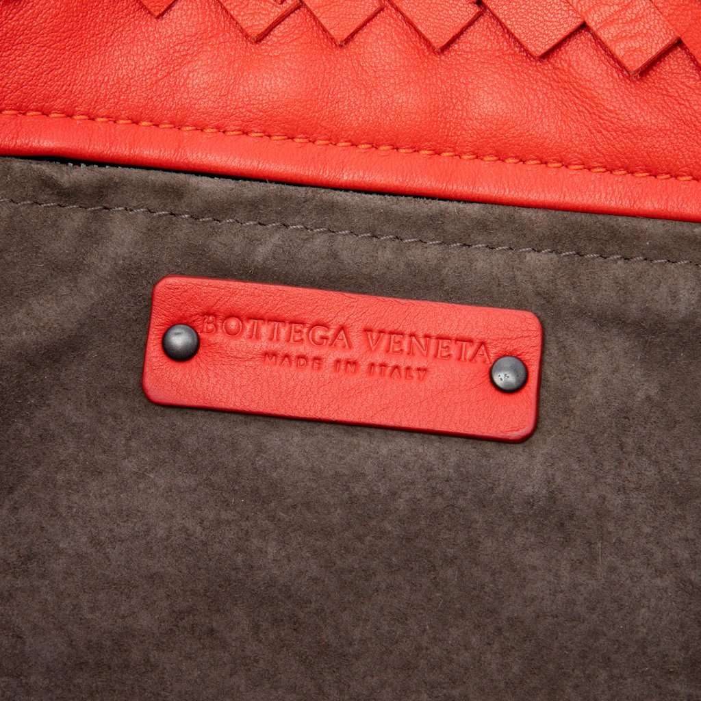 Bottega Veneta Nappa Intrecciato Patchwork Lido Fringe Tote Orange Leather Very good condition - Box View